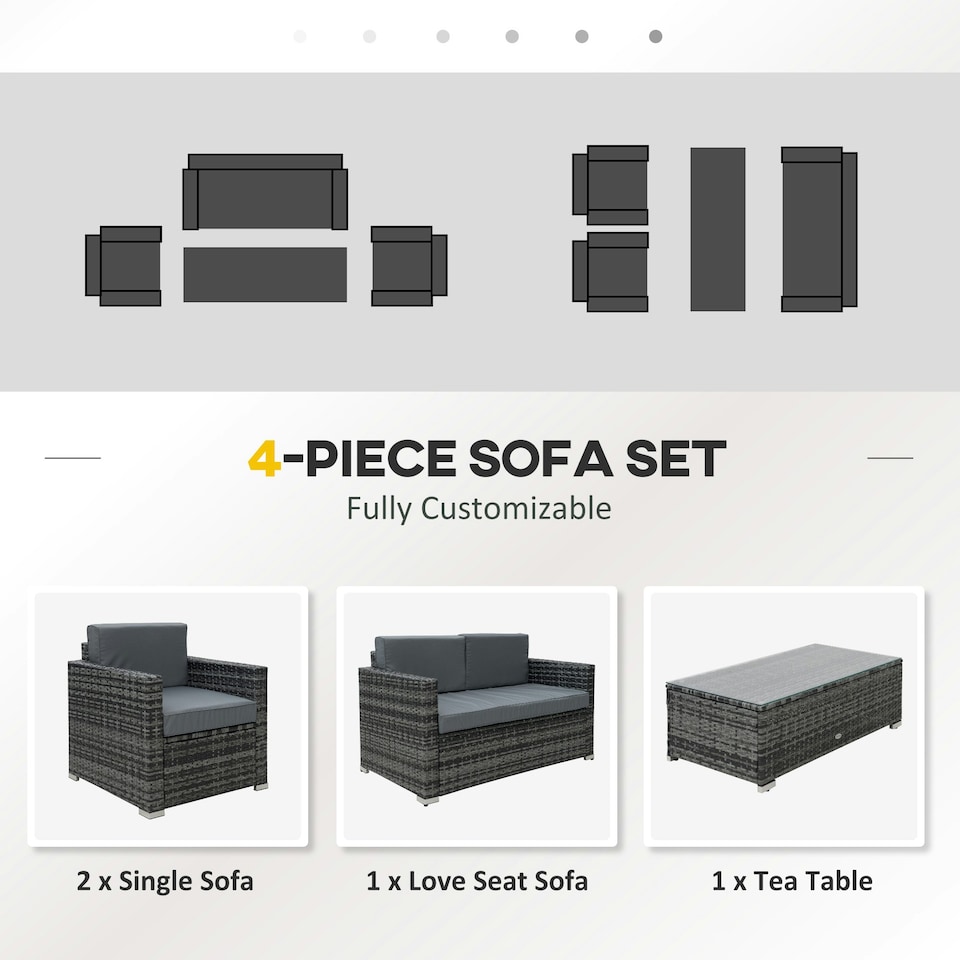 image 1 of Outsunny 4PC Rattan Sofa Set Outdoor Coffee Table Chair Wicker Garden Grey