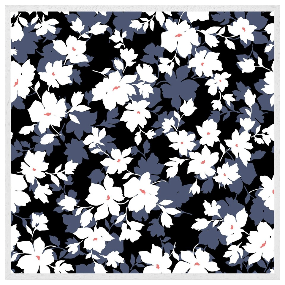 image 1 of White, black & purple flowers (Picture Frame) White | L