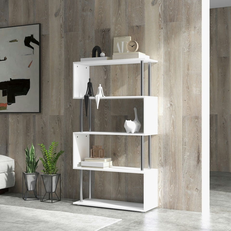 image 1 of HOMCOM Wooden Storage Display Unit Bookshelf Bookcase Dividers S Shaped White