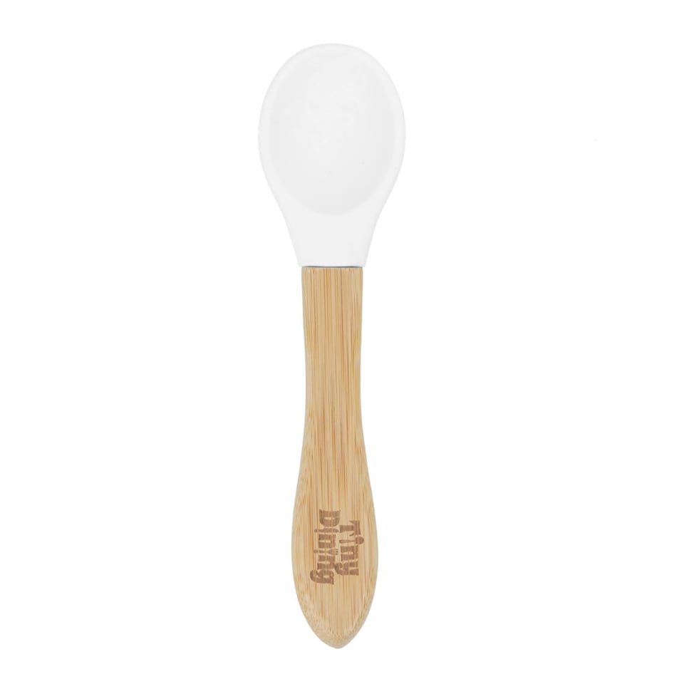 image 1 of Tiny Dining Children's Bamboo Silicone Tip Spoon - White