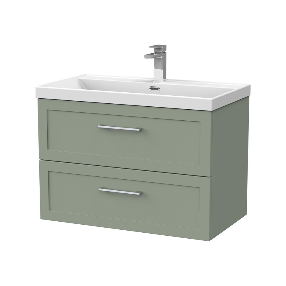 image 1 of Stonnall Traditional Wall Hung 2 Drawers Vanity Unit with Thin-Edge Ceramic Basin, 800mm, Reed Green