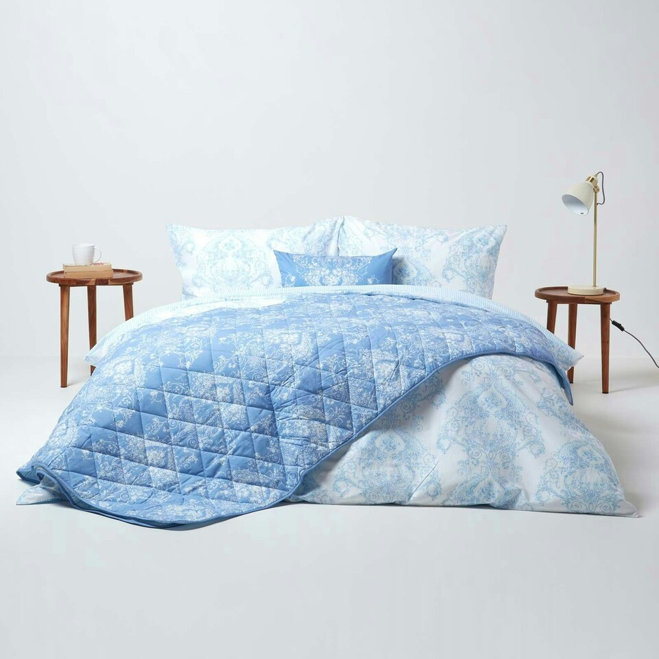 image 1 of Homescapes Blue French Toile Patterned Duvet Cover Set - Super King | Blue | Super King
