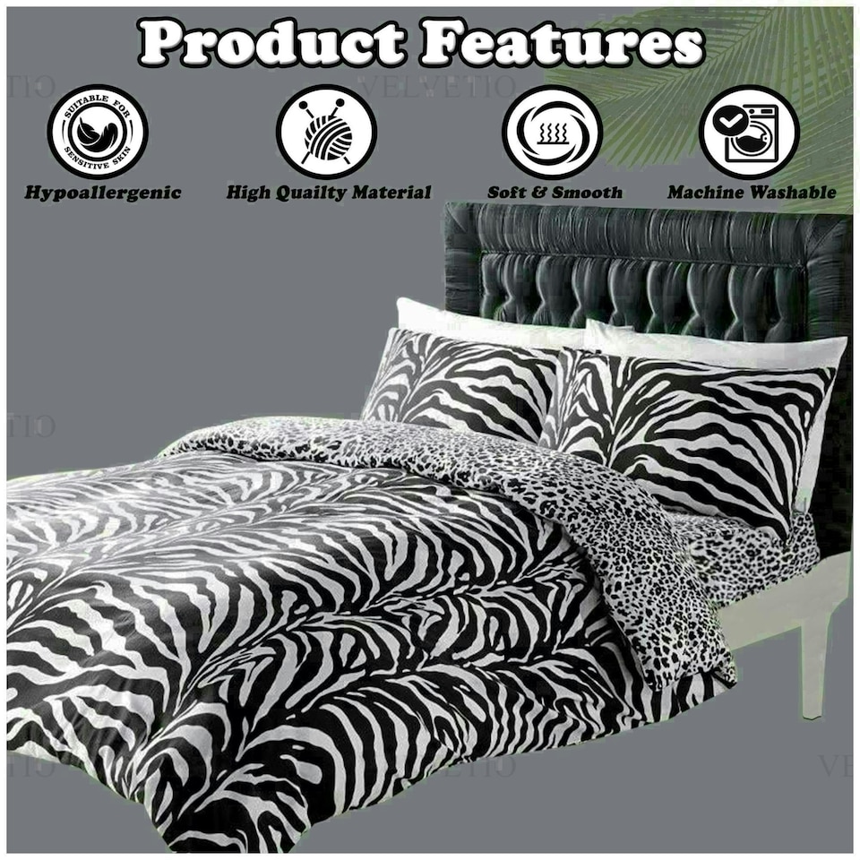 image 1 of Zebra Skin Printed Duvet Cover Set Reversible Polycotton Beddings White | Single