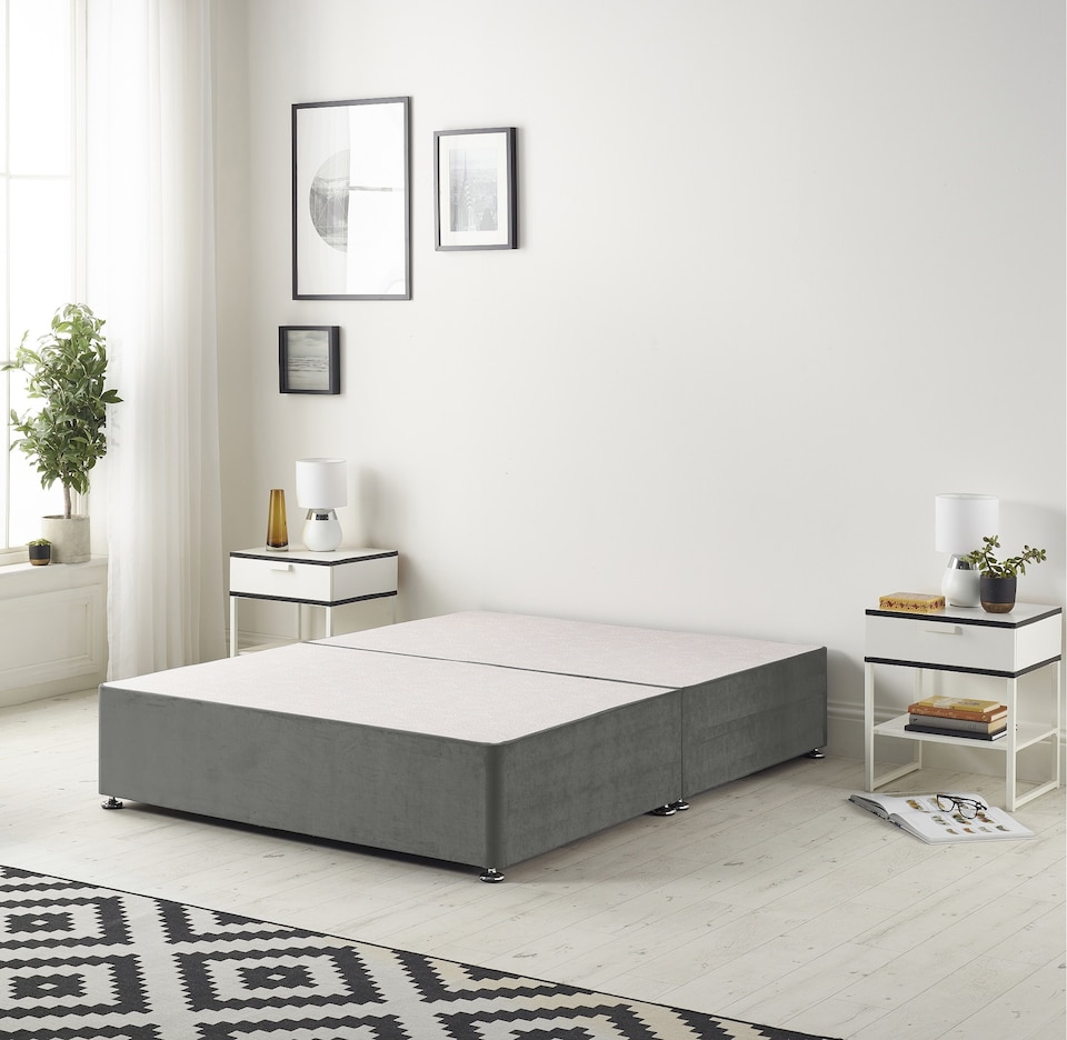 image 1 of Astoria Divan Bed Base with 30 Inch Diamonte Button Headboard Plush Velvet | Grey | Charcoal | Super King