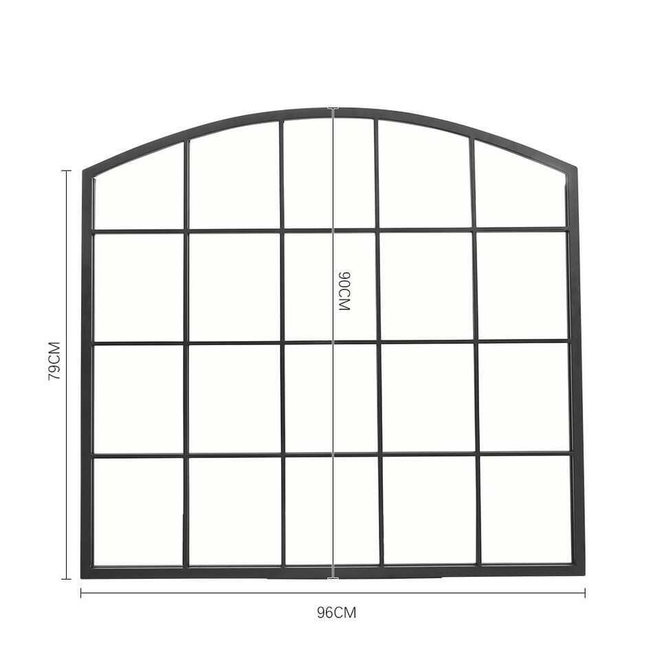 Living and Home Arched Wall Mirror with Black Frame - 96cm W × 90cm H ...