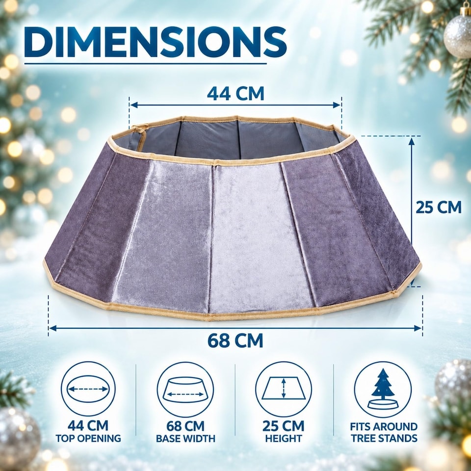image 1 of 26.8 Inch Silver Diamond Shape Christmas Tree Collar Velvet Foldable Stand Cover