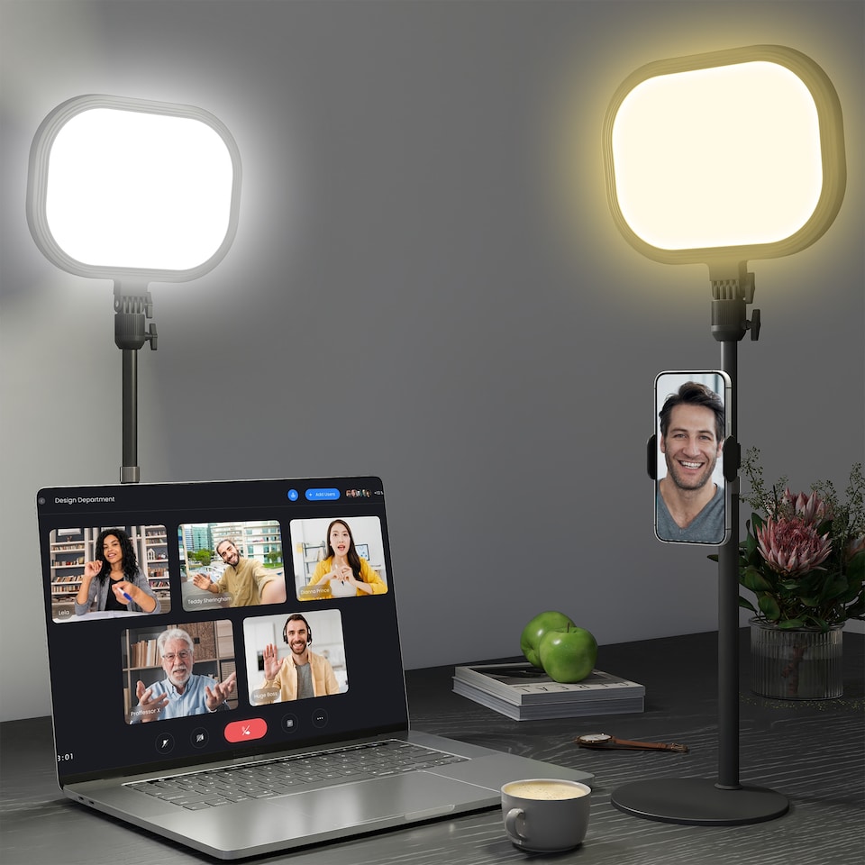 image 1 of HOMCOM Selfie Light for Video Conference Lighting, Dimmable Desk Lamp with Stand Phone Holder, 5 Colour Modes & 10 Brightness Levels, Memory Function for Home Office, Recording, Video Calls, Black | Black