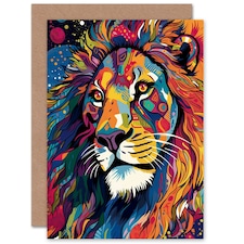 Jungle Psychedelic Folk Lion Him Birthday Card