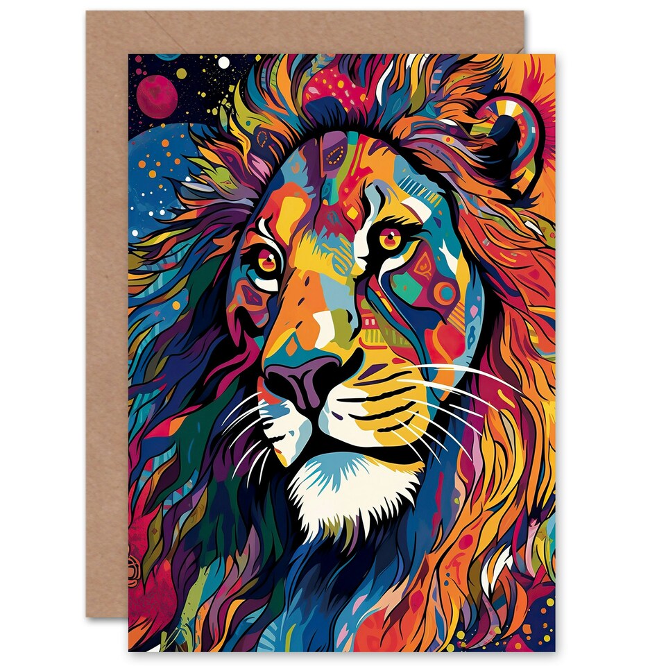 image 1 of Jungle Psychedelic Folk Lion Him Birthday Card
