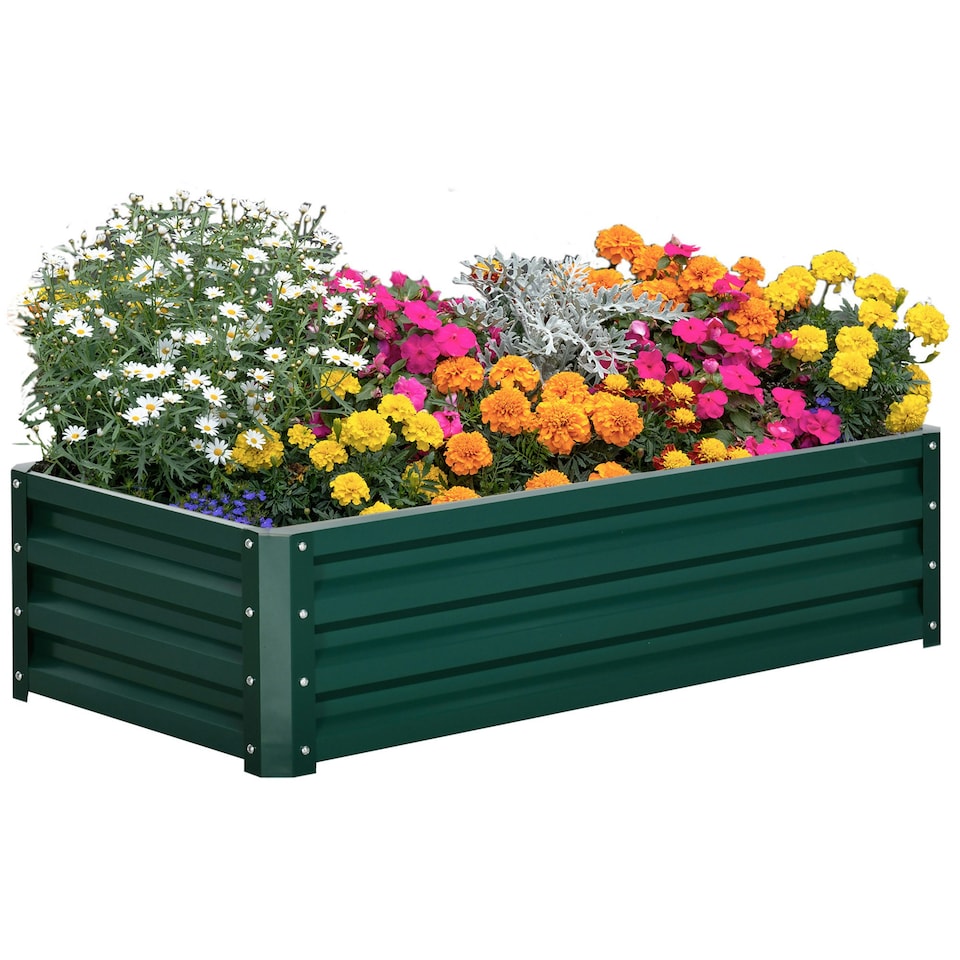 image 1 of Outsunny Raised Garden Bed Elevated Planter Box for Flowers Green