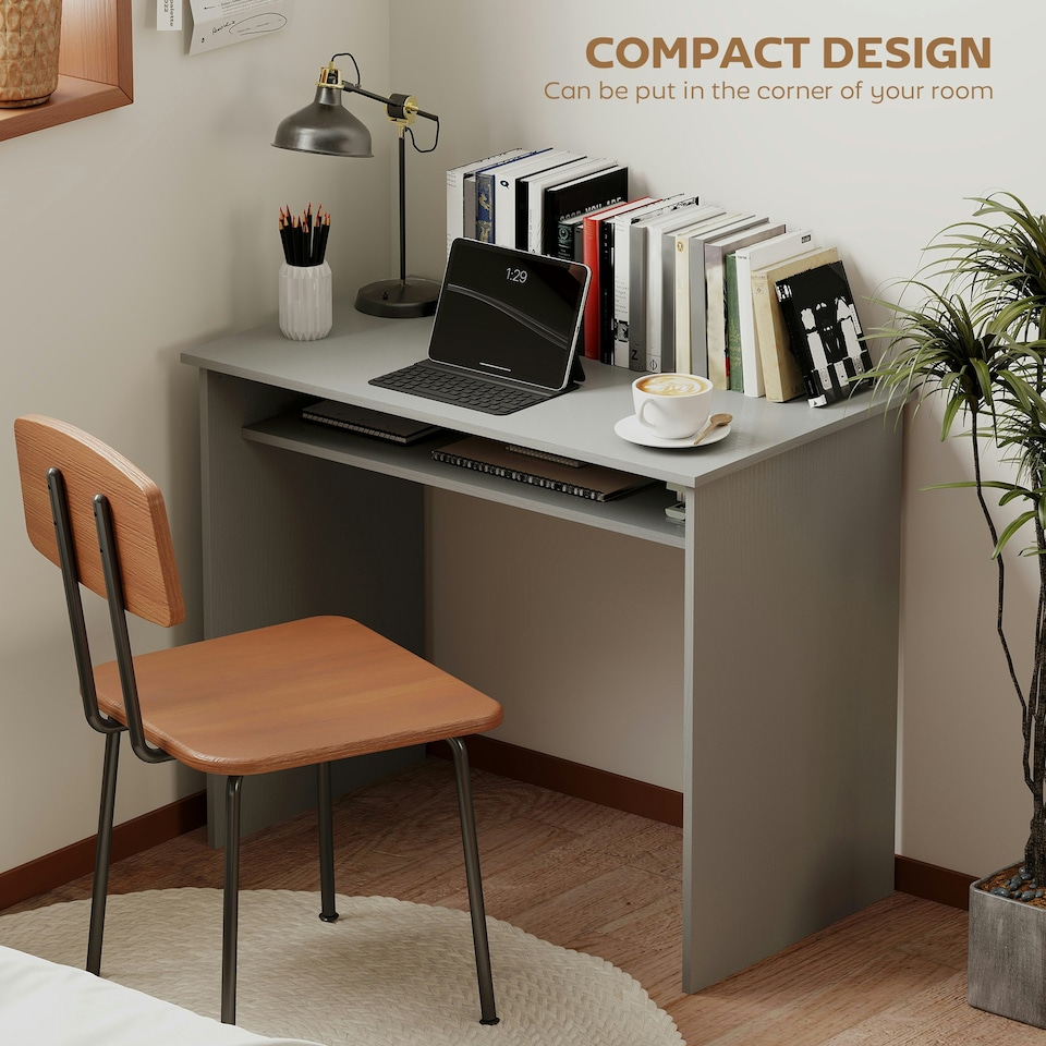 image 1 of HOMCOM Computer Desk Writing Table Study Workstation Storage Grey