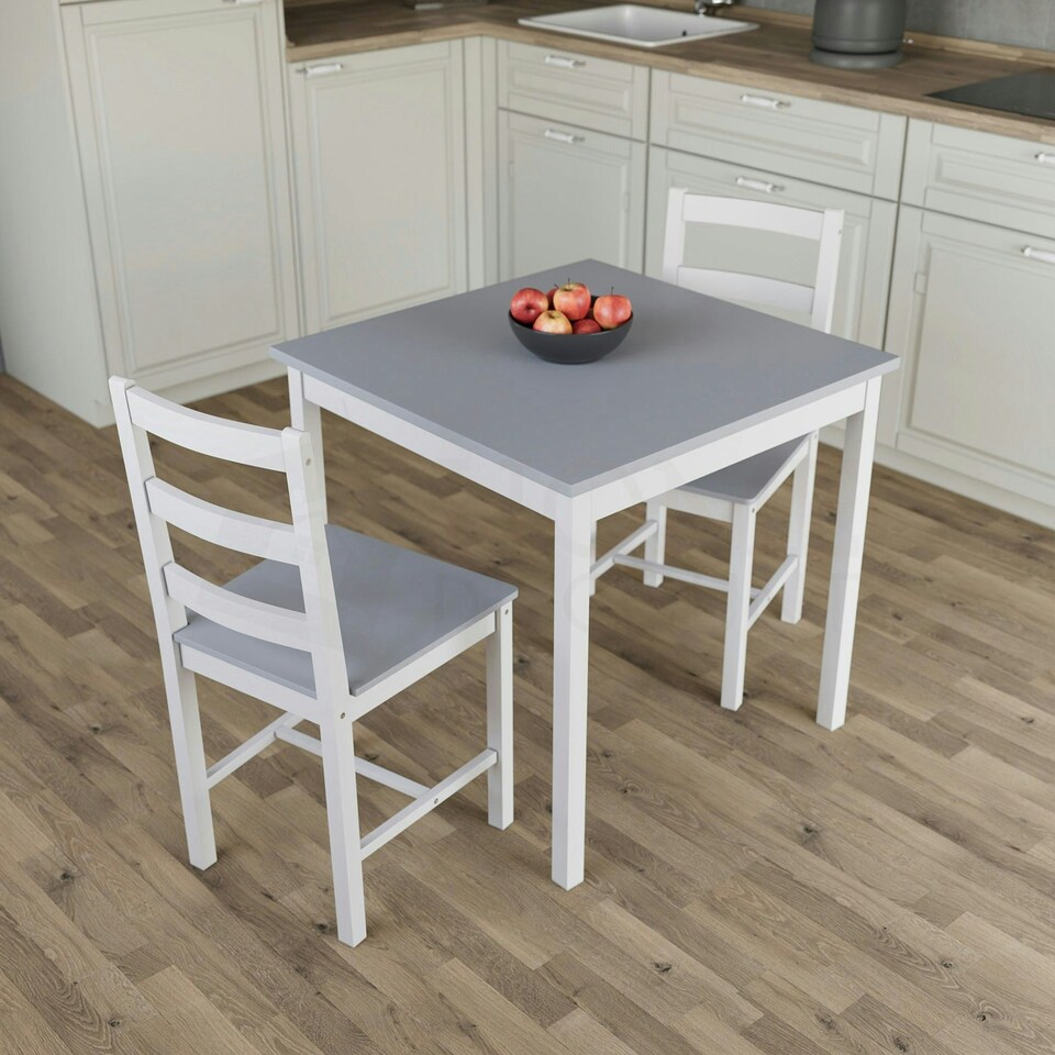 image 1 of Vida Designs Yorkshire 2 Seater Dining Set 3 Piece Table & Chairs, White & Grey