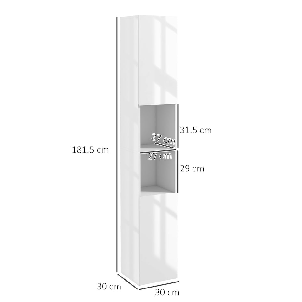 image 1 of kleankin High Gloss Bathroom Floor Cabinet Storage Cupboard with Doors