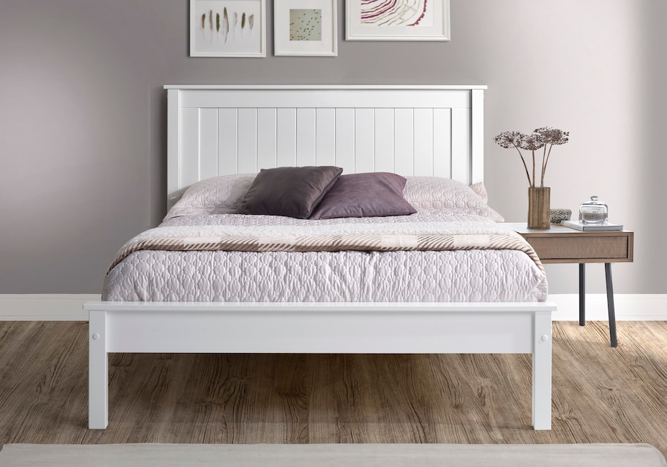image 1 of 5ft King Size Pure white,wood,wooden low foot end board,solid panel bed frame.Shaker style.