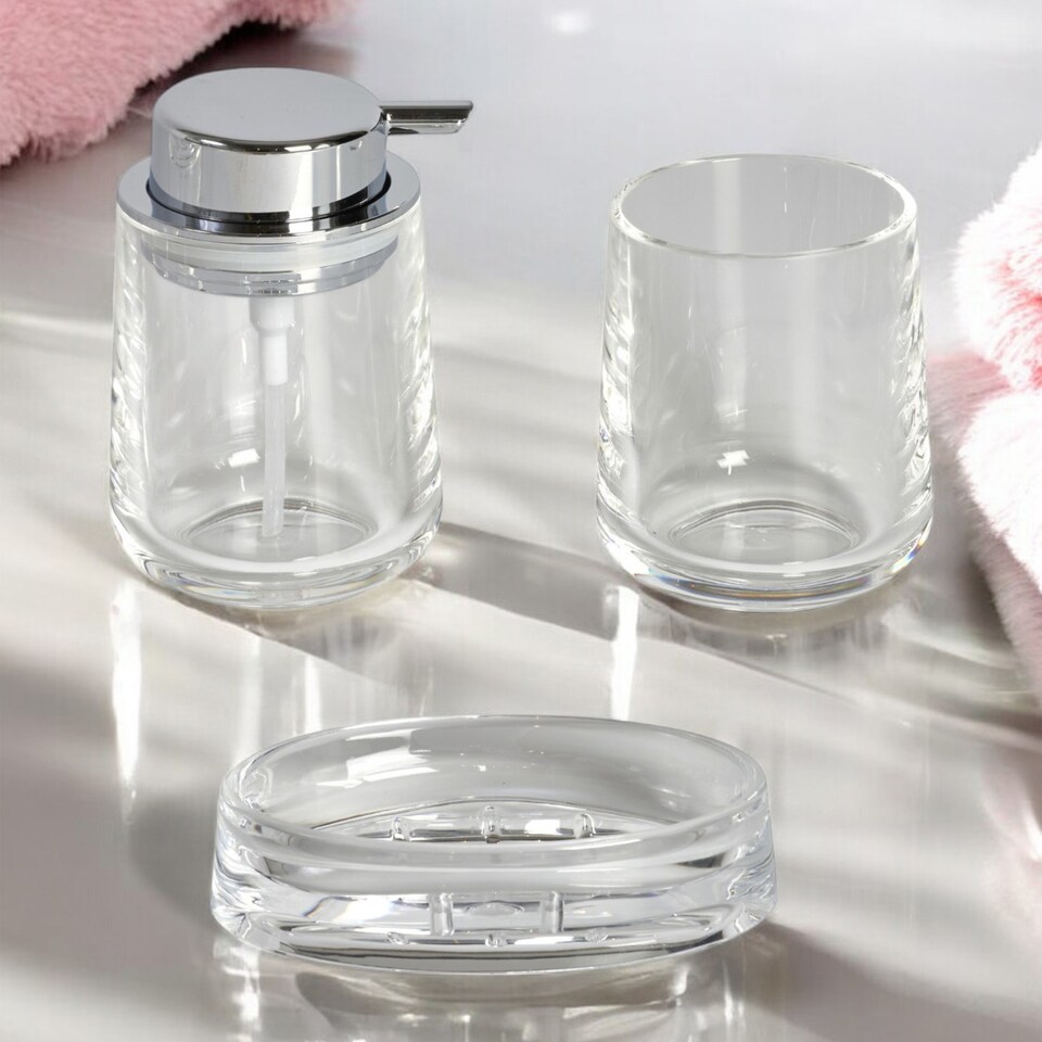 image 1 of Showerdrape Clarion Clear Acrylic 3 Piece Bathroom Accessory Set
