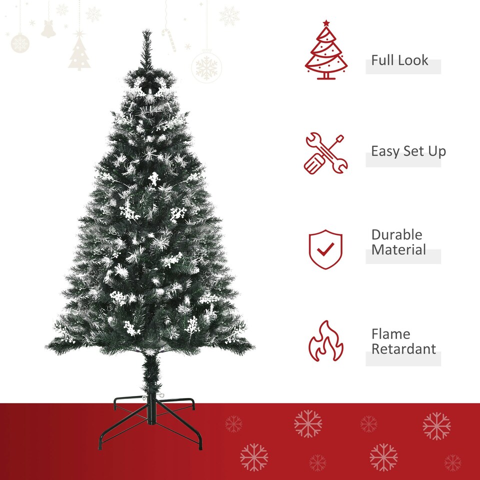 image 1 of HOMCOM 5FT Artificial Snow-Dipped Christmas Tree Xmas Decor w/ Berries Stand