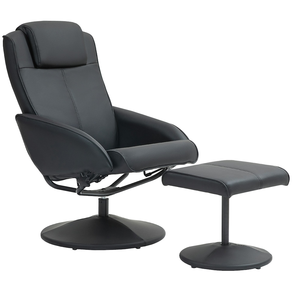 image 1 of HOMCOM Swivel Armchair with Footstool and Adjustable Backrest Black