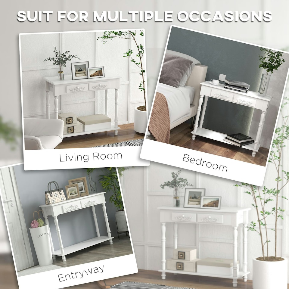 image 1 of HOMCOM Wooden Console Table with Storage Shelf Two Drawers for Entryway White 