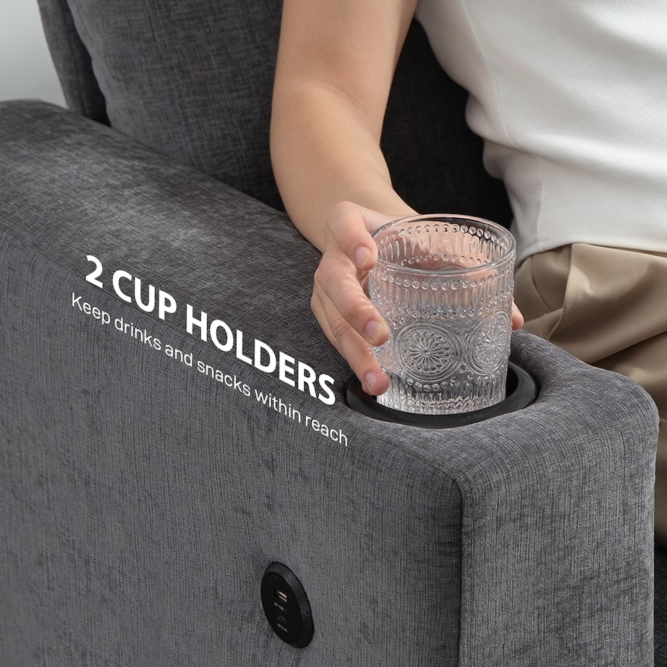 image 1 of HOMCOM 3 Seater Sofa, Fabric Sofa with USB Ports and Cup Holders, Grey | Grey | Grey