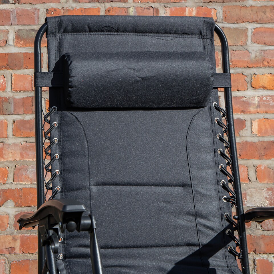 image 1 of Set of 2 Luxury Padded Multi Position Zero Gravity Garden Relaxer Chair Lounger in All Black