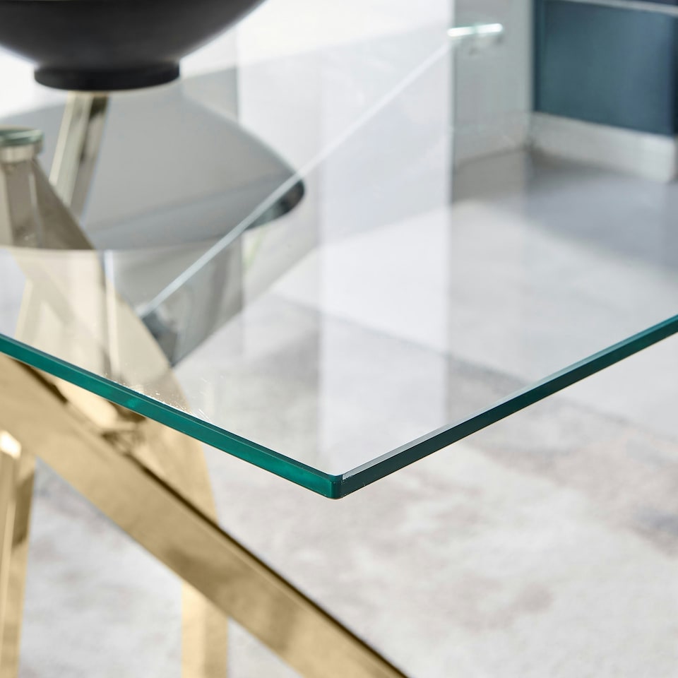 image 1 of Furniturebox Leonardo Glass and Gold Leg Modern 4 Seat Dining Table