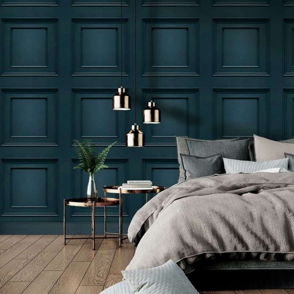 image 1 of Belgravia Oliana Panel Wallpaper - Navy - 10m x 53cm Blue