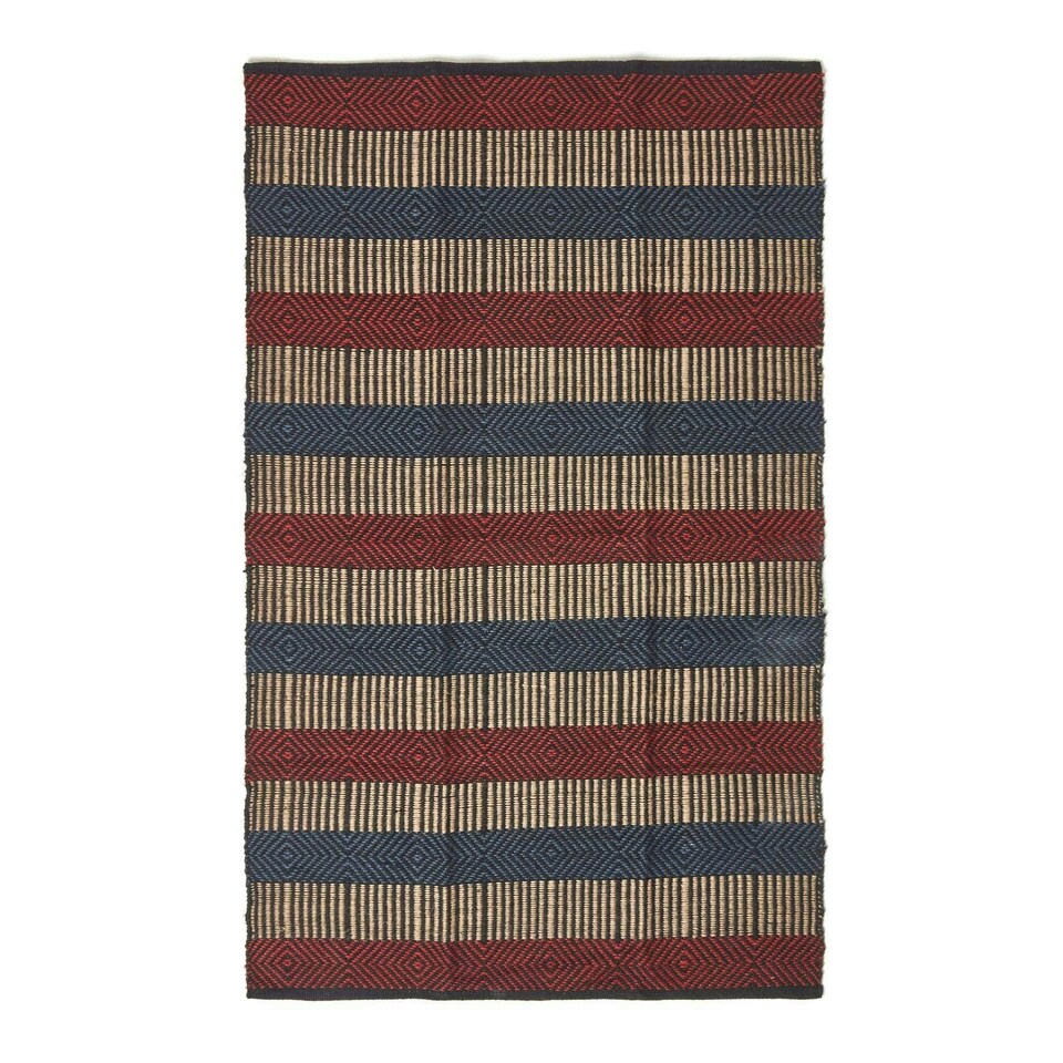 image 1 of Homescapes Multicolour Striped Jute Rug - 120 x 180 cm | Multi | Red & blue