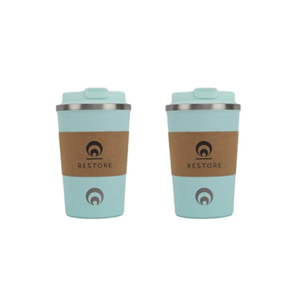 image 1 of Restore Relax Stainless Steel Insulated Coffee/Travel Mug 350ml Mint 2 Pack
