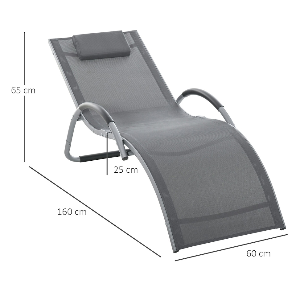 image 1 of Outsunny Sun Lounge Recliner Lounge Chair Design Ergonomic w/ Pillow Dark Grey