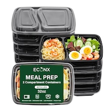 32oz Black 2 Compartment Meal Prep Containers With Lid Plastic Microwave Safe Food Storage Box 10pc