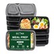 image 1 of 32oz Black 2 Compartment Meal Prep Containers With Lid Plastic Microwave Safe Food Storage Box 10pc