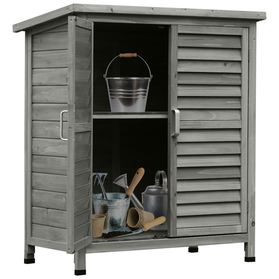 image 1 of Outsunny Garden Storage Shed Solid Fir Wood Garage Organisation Grey