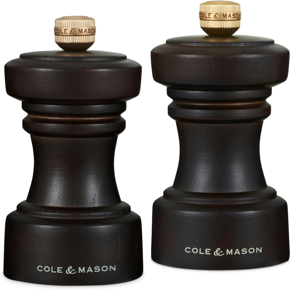 image 1 of Cole & Mason H233056 Hoxton Chocolate Wood Salt and Pepper Mill Set, Salt and Pepper Grinders with Adjustable Grind, Beech Wood, 104mm, Gift Set