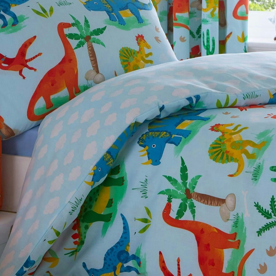 image 1 of Portfolio Home Dinosaurs Blue Bed Duvet Cover and Pillowcase Set