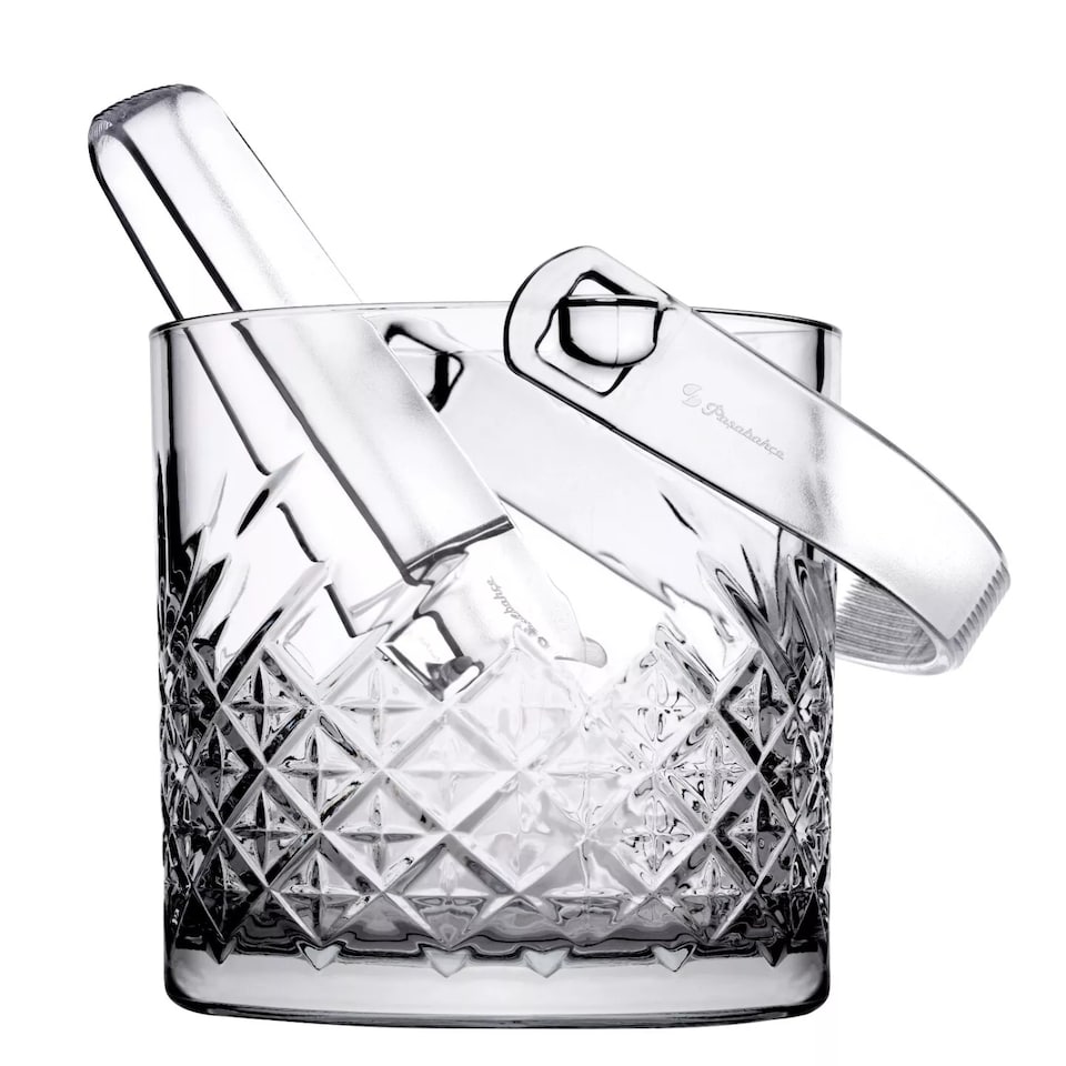 image 1 of 13cm Pasabahce Small Glass Ice Cubes Bucket with Carry Handle & Tongs Drinks Party