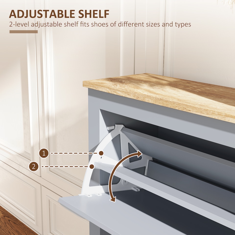 image 1 of HOMCOM 2 Drawer Shoe Cabinet Narrow Shoe Cupboard with Flip Doors, Grey | Grey | Grey