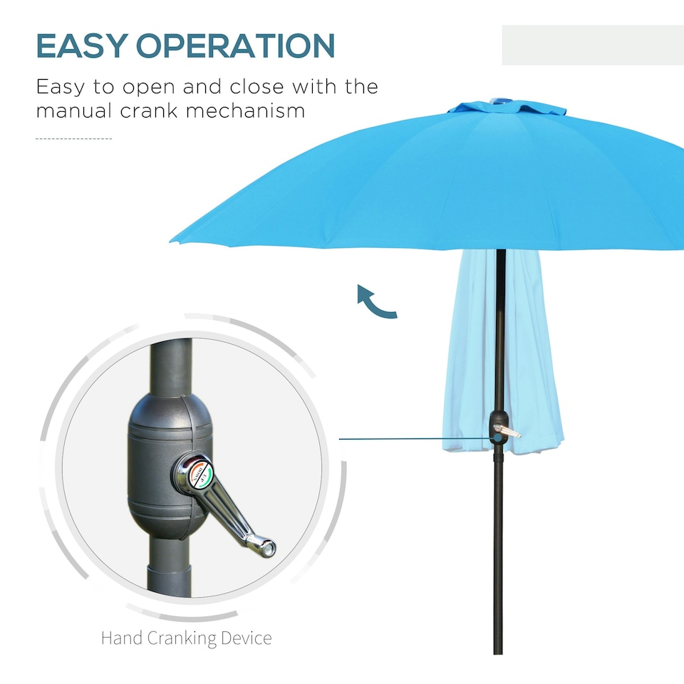 image 1 of Outsunny 2.5m Round Curved Adjustable Parasol Sun Umbrella Metal Pole Blue