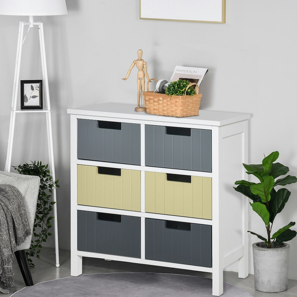 image 1 of HOMCOM Simple Chest of 6 Drawers Storage Cabinet for Dining