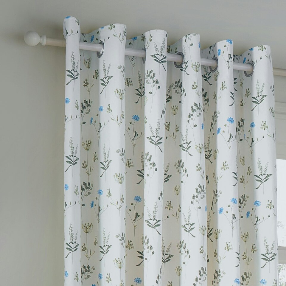image 1 of Wylder Meadow Room Darkening 100% Cotton White/Cornflower Eyelet Curtains 117 x 137cm White | Cornflower White