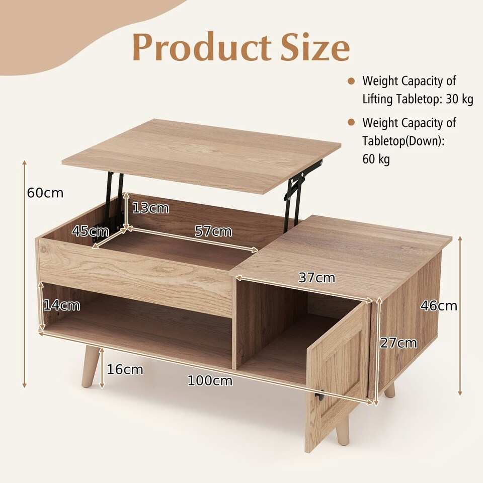 image 1 of COSTWAY Lift Top Coffee Table w/Hidden Compartment Natural N/A