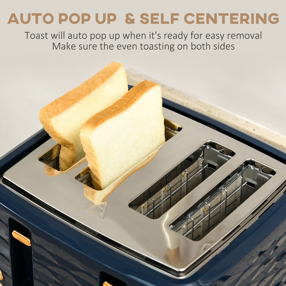 image 1 of HOMCOM Kettle and Toaster Sets, 3000W 1.7L Rapid Boil Kettle & 4 Slice Toaster with 7 Browning Controls, Defrost, Reheat and Crumb Tray, UK Otter thermostat, Blue