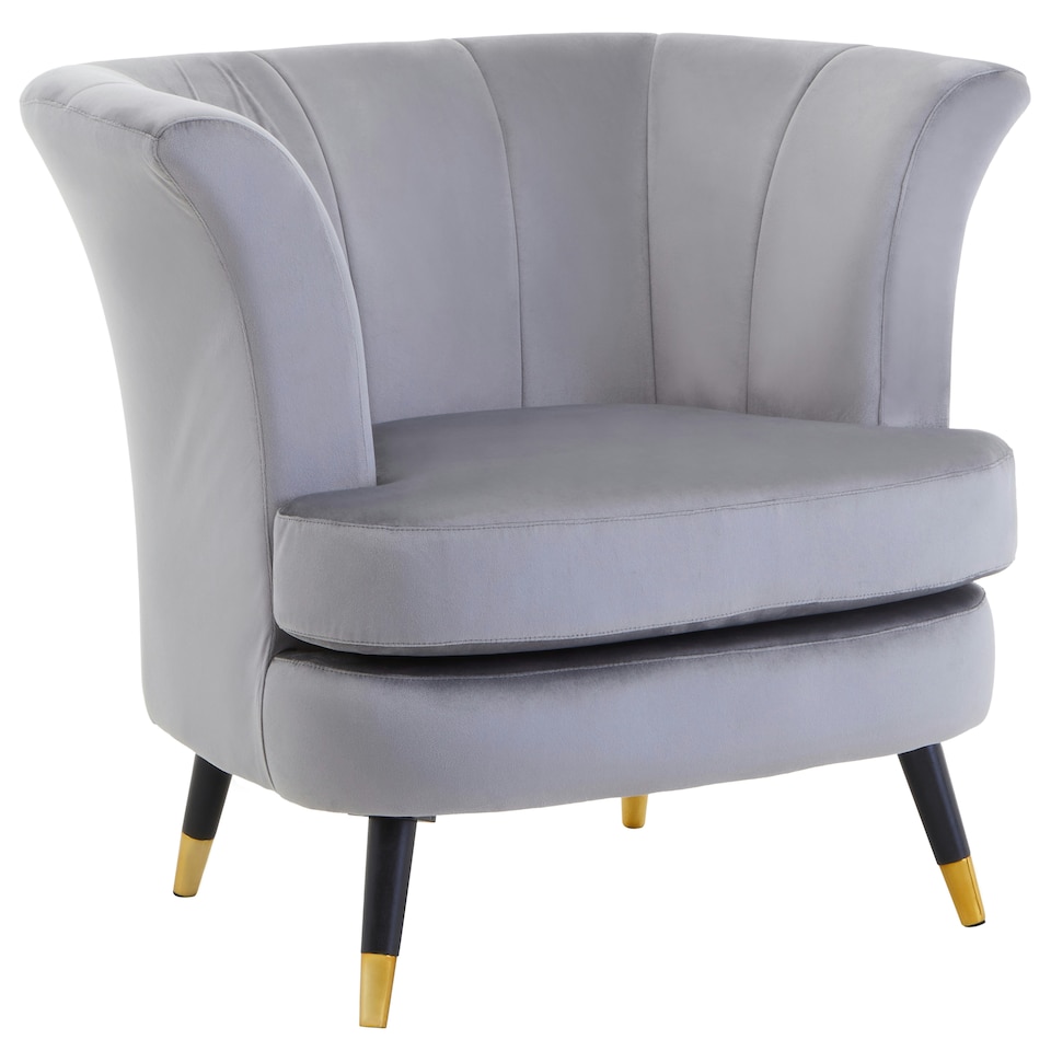 image 1 of Interiors by Premier Grey Velvet Scalloped Chair, Long-lasting Scallop Chair Velvet, Body Supportive Scalloped Armchair