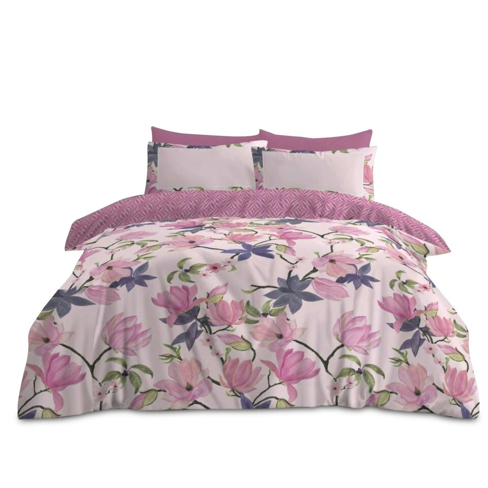 image 1 of VELVETIO Shannon Complete Duvet Cover Set with Fitted Sheet Soft Polycotton Bedding Sets Pink | Double