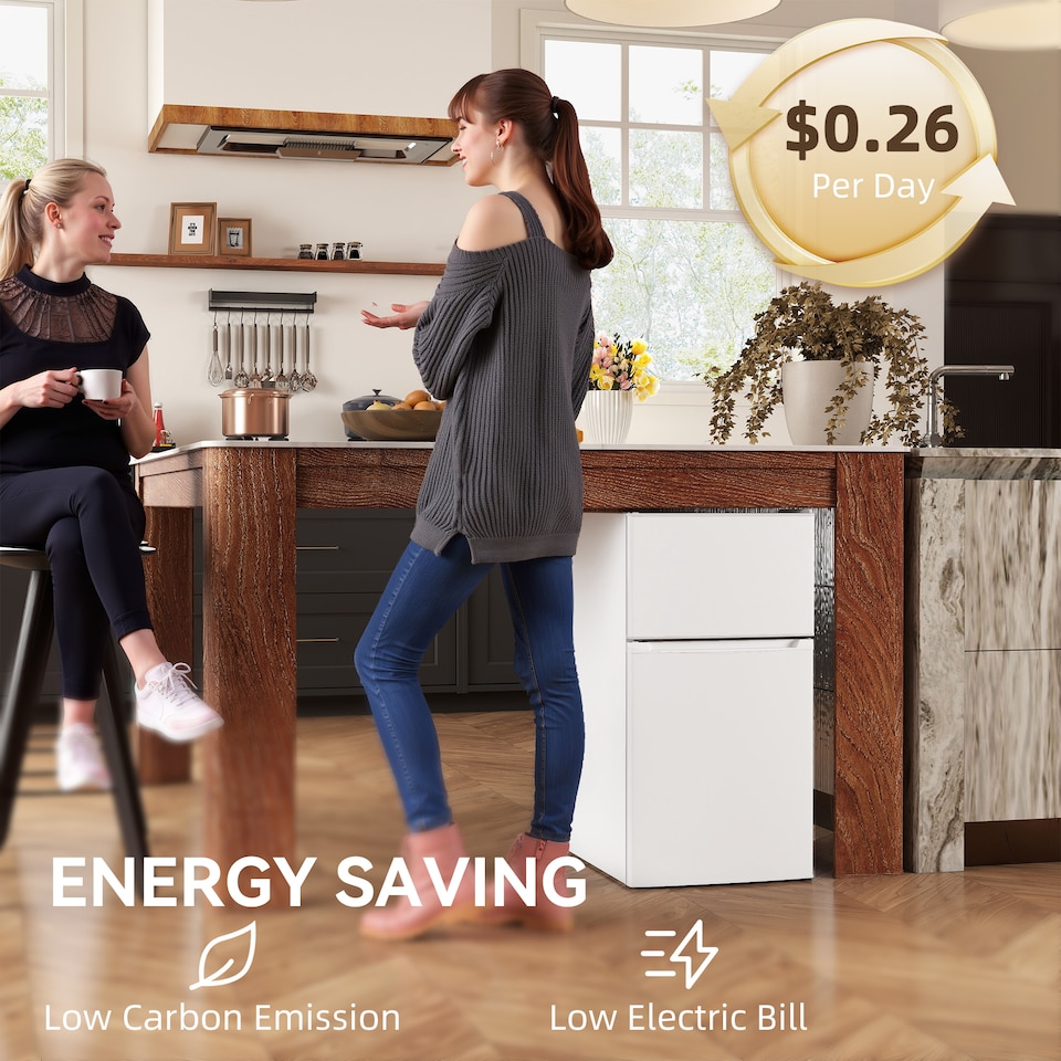 image 1 of HOMCOM 88L Under Counter Fridge with 5-Setting Thermostat, White | White