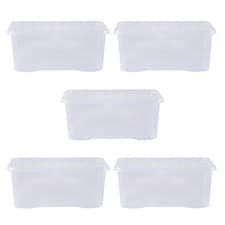 Wham Crystal 5 x 45L Stackable Plastic Storage Boxes with Lids Clear