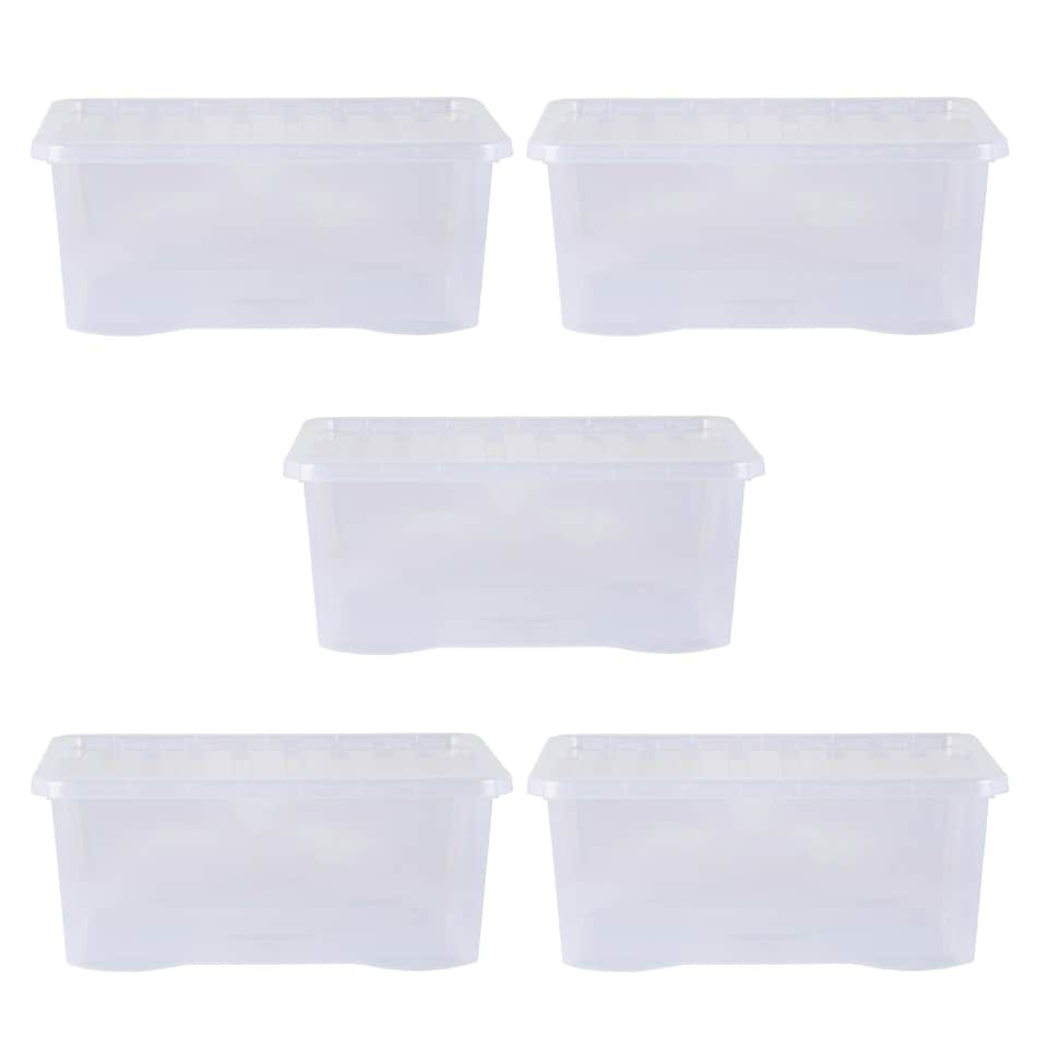 image 1 of Wham Crystal 5 x 45L Stackable Plastic Storage Boxes with Lids Clear