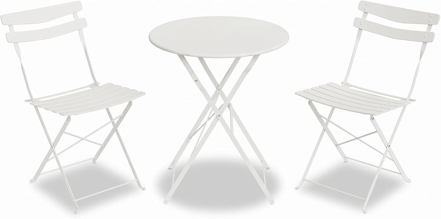London Boutique 3 Piece Metal Garden Bistro Set, Durable Folding Patio Furniture Set for 2, Space Saving Furniture for Small Kitchen, Breakfast Nook,