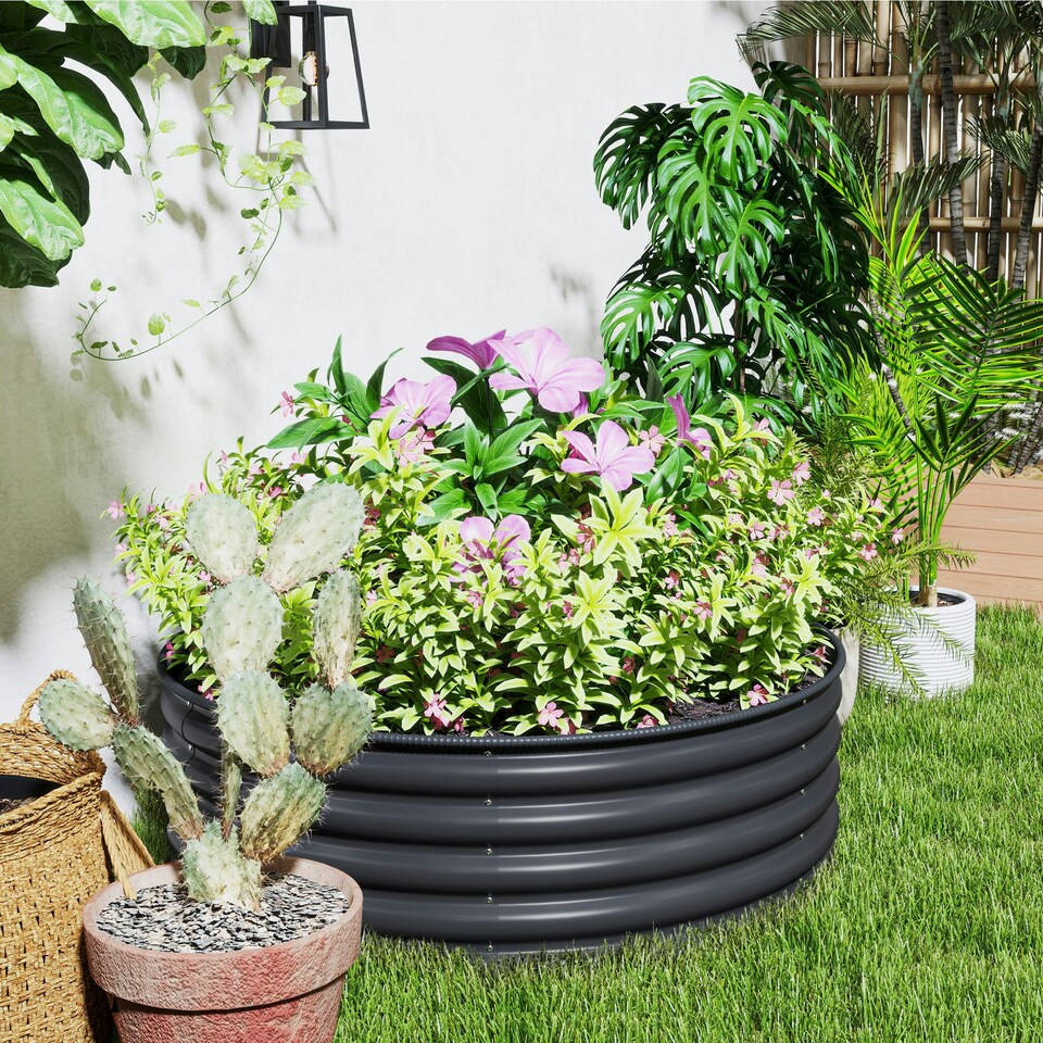 image 1 of Outsunny Galvanised Planter with Gloves, 120 x 120 x 43cm, Dark Grey 