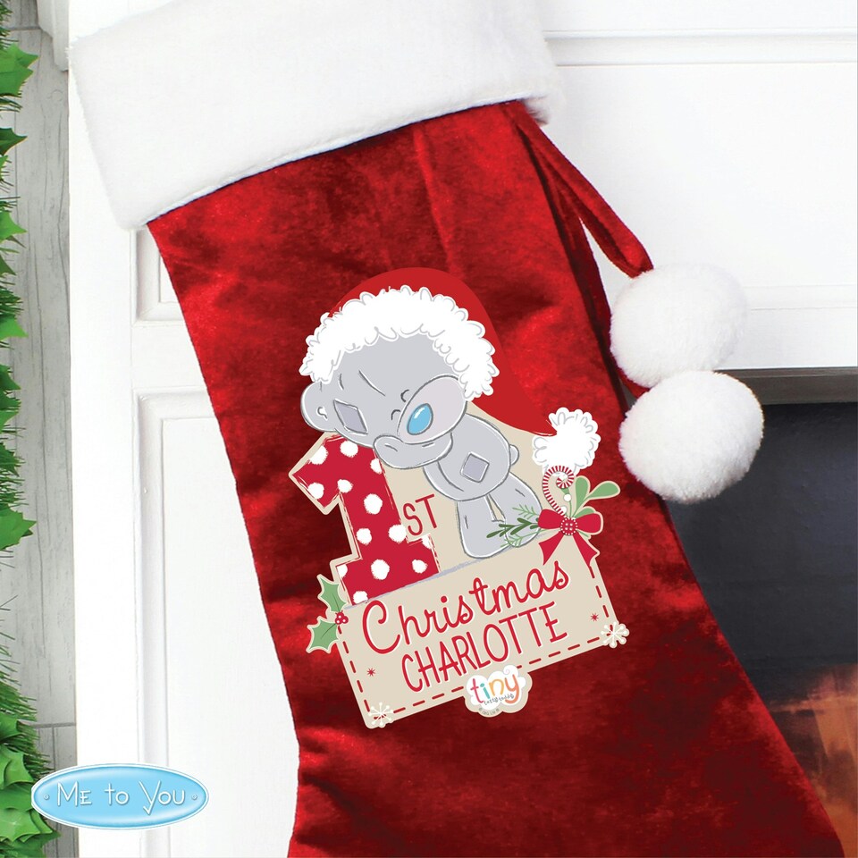 image 1 of Personalised Tiny Tatty Teddy 'My 1st Christmas' Luxury Red Stocking