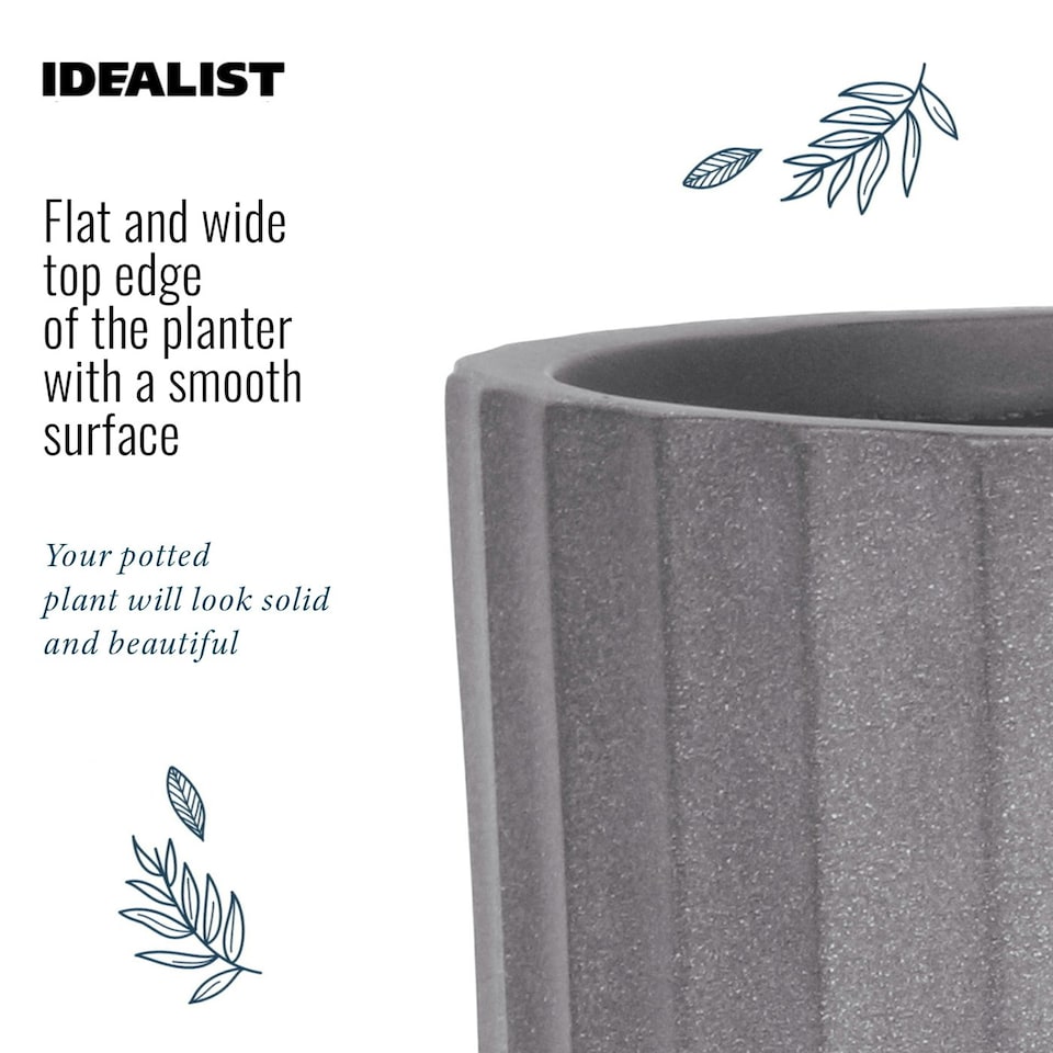 image 1 of Modern Ribbed Taupe Cylinder Planter on Legs, Round Pot Plant Stand Indoor D24 H32 cm, 7.6 ltrs Cap.